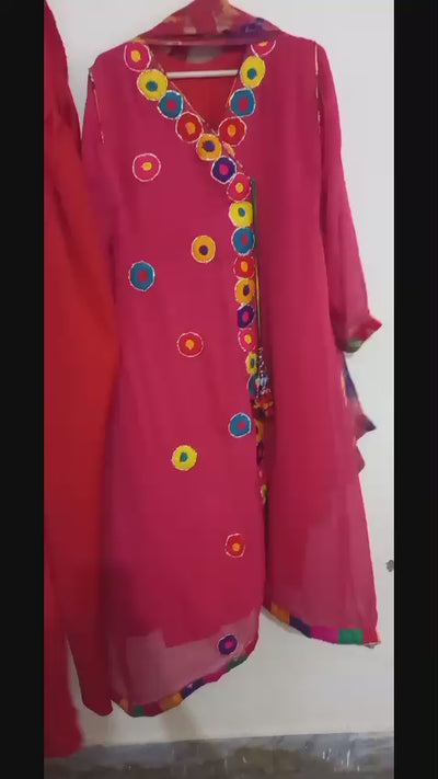 Preloved 3pc formal wear A shape long frock stitched